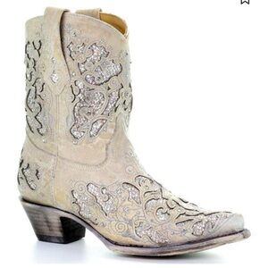 CORRAL WOMEN'S METALLIC GLITTER INLAY & CRYSTAL BOOTS - SNIP TOE
